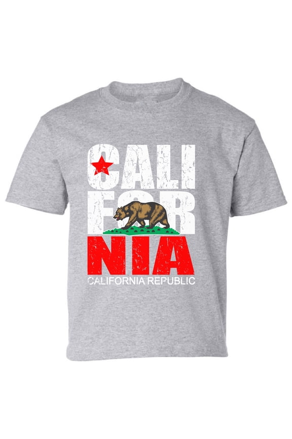 Kids T-Shirt Bear California Republic Graphic Tee - XS S M L XL Tees - American State Short Sleeve Youth Cali Tshirt Boys Girls