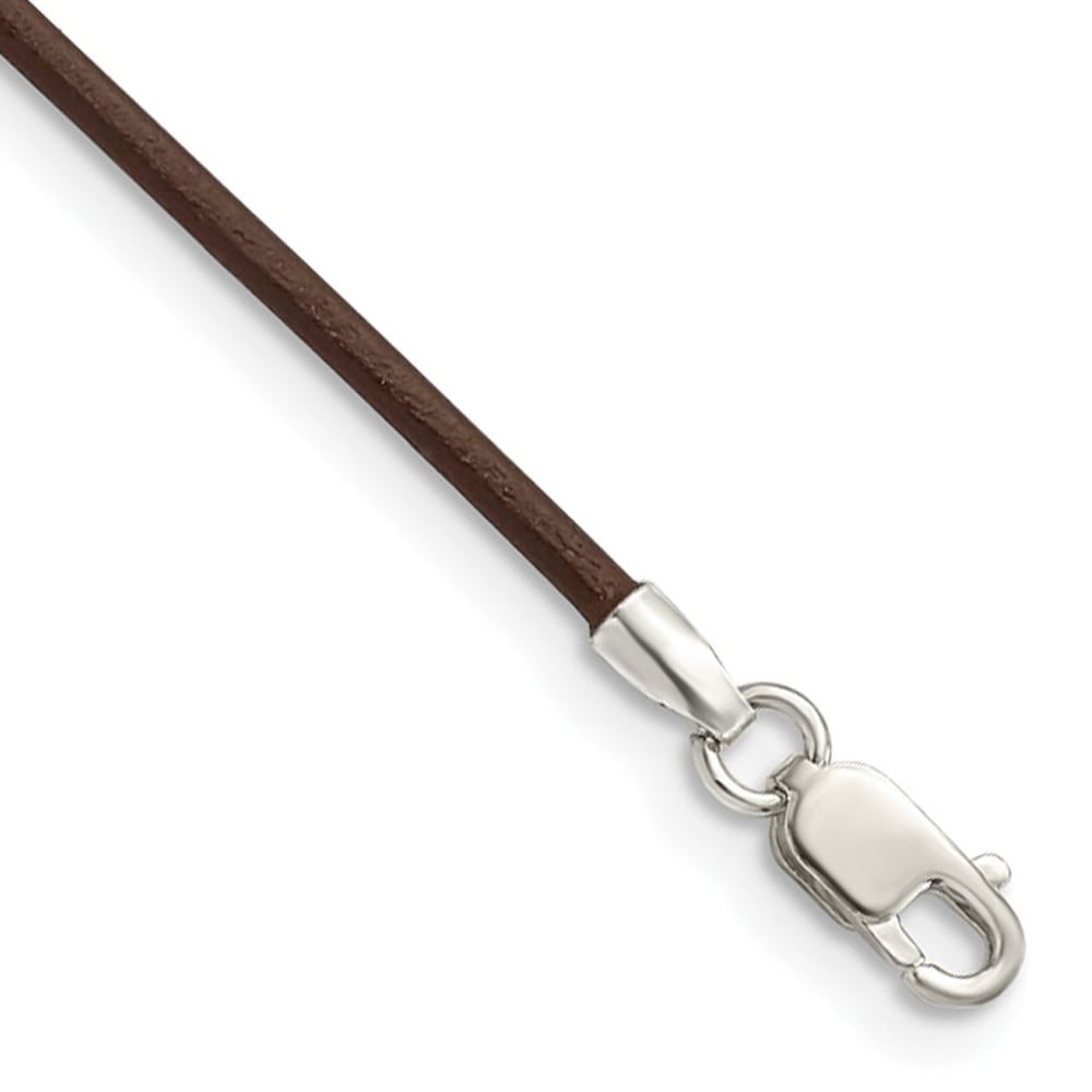 18" Polished Brown Leather Cord with Sterling Silver Clasp 