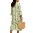 thumbnail image 2 of DISNIMO Womens Summer Dresses Leaf Print Linen Style Casual Loose Maxi Dress V Neck Loose Dresses Fashion 3/4 Sleeve Dress for Women, S, 2 of 6