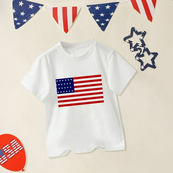 TOOYOU Boys Summer T-Shirt Toddler 4Th Of July T Shirts Flag Shirt Kids Independence Day Patriotic Short Sleeve Tops Size 3-4 Years White