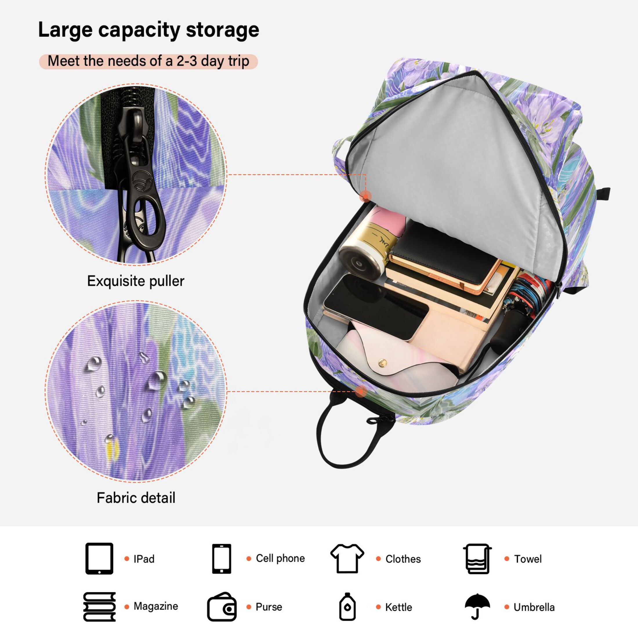 2 Racquet Holder Tennis Backpack Tennis Racket Covers Gym Bags Elegant Purple Daffodil Pattern