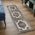thumbnail image 3 of Light Beige Blue Flower Runner Rug for Hallway 2x6ft, Medieval Ethnic Turkish Retro Non Slip Floor Mat Washable Low-Profile Indoor Carpet for Living Room, Bedroom, Dining Room, 3 of 9