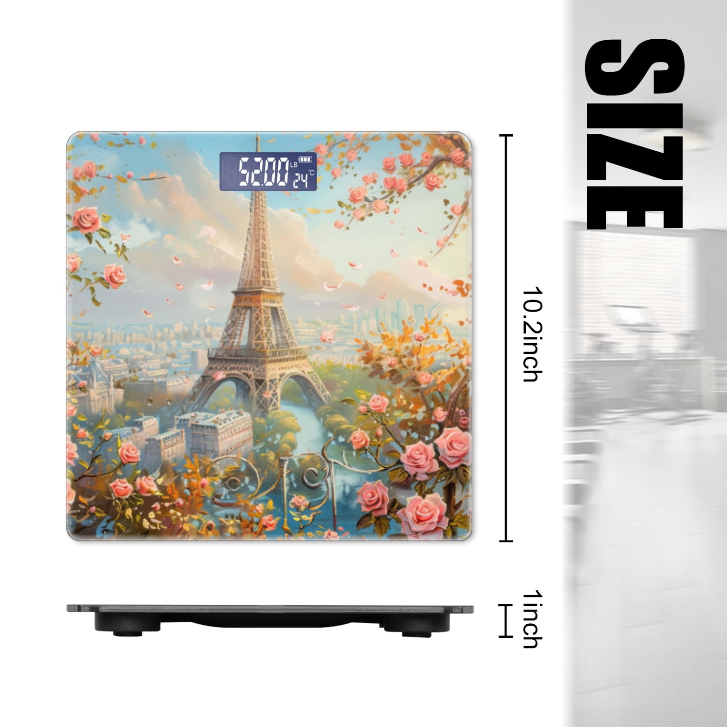 Bathroom Scale, Highly Accurate Digital Body Scale,Precisely Measures Weight up to 400 lbs-The Eiffel Tower Surrounded By Roses In Shades Of Pink