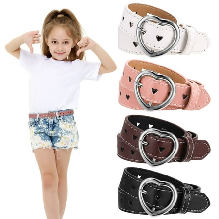 Bocaoying 4 Pcs Cute Heart Shape Girls Belt, PU Leather Belt, Adjustable  Belt with Heart Buckle Skinny Belt for Boys Girls Ladies Belts for Jeans Dresses Jumpsuit Trousers