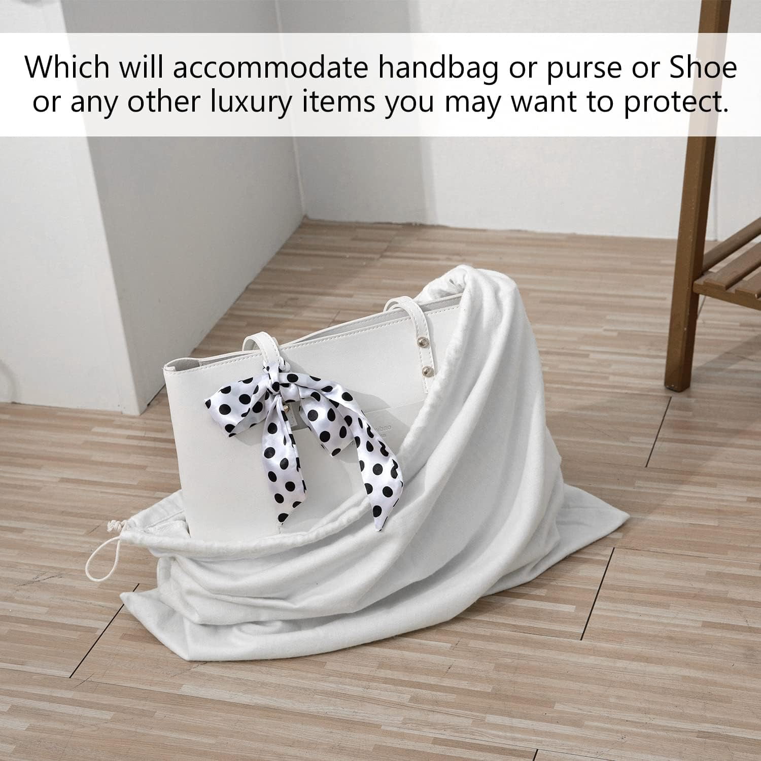 100% Cotton Bags 5 Pack Dust Cover Storage Pouch with Drawstring Closure for Packaging Handbags Purses Pocketbooks Shoes Boots, White (21 x 19 in)