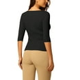 thumbnail image 3 of INSPIRE CHIC Women's Boat Neck Blouse Half Sleeve Slim Fit Ribbed Knit Tops XL Black, 3 of 5