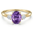 thumbnail image 3 of Gem Stone King 10K Yellow Gold Purple Amethyst and White Zirconia 3-Stone Ring for Women | 1.37 Cttw | Oval 8X6MM | Gemstone February Birthstone | Size 9, 3 of 6