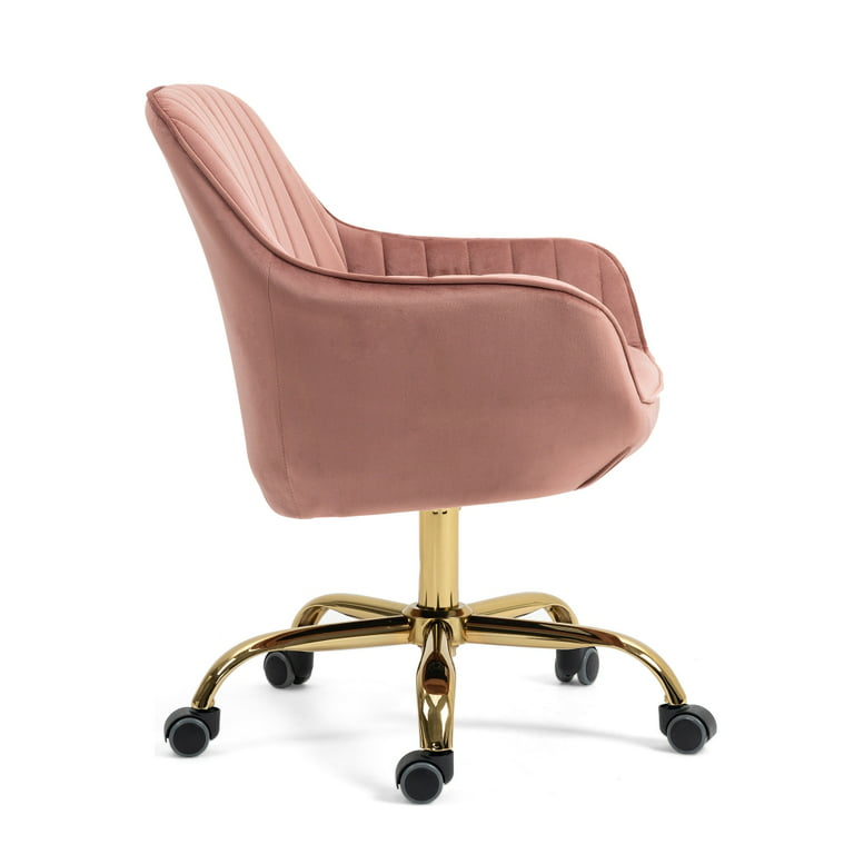 AVAWING Desk Chairs with Wheels, Home Office Chair Mid-Back Velvet Office  Chair Adjustable Cute Chair with Side Arms and Gold Metal Base for Living  Room, Bedroom, Home Office, and Vanity Room (Pink) 