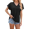 thumbnail image 2 of Tshirts Women Trendy Women's Fashion Casual Solid Color Square Neck Puff Short Sleeve T-Shirt Loose Top, 2 of 6
