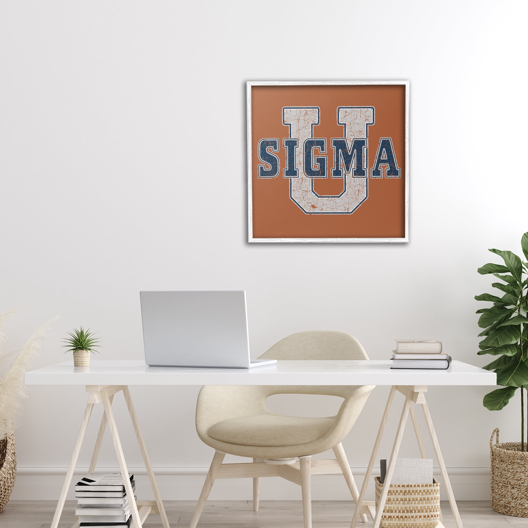 Stupell Industries Sigma University on Brown White Framed Giclee Art, design by Grotto Studios