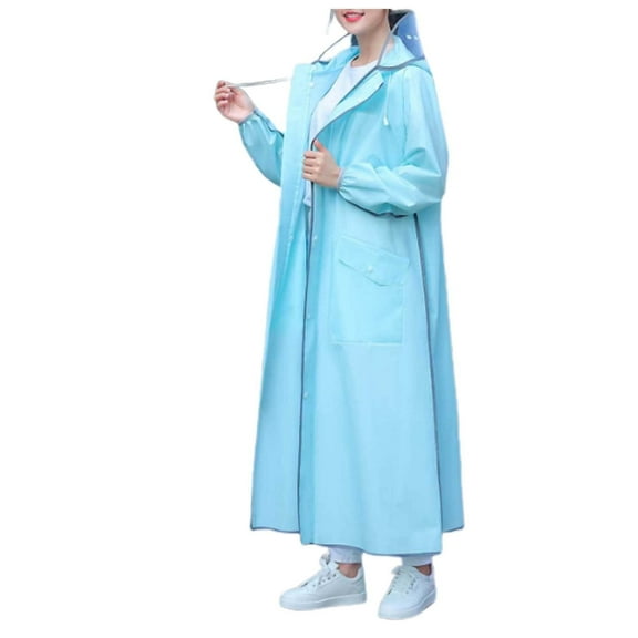 MuXi Women's Full Length Raincoat Hooded Anorak Windproof Outdoor Poncho Suit For Adults Heavy Duty (Blue,L)