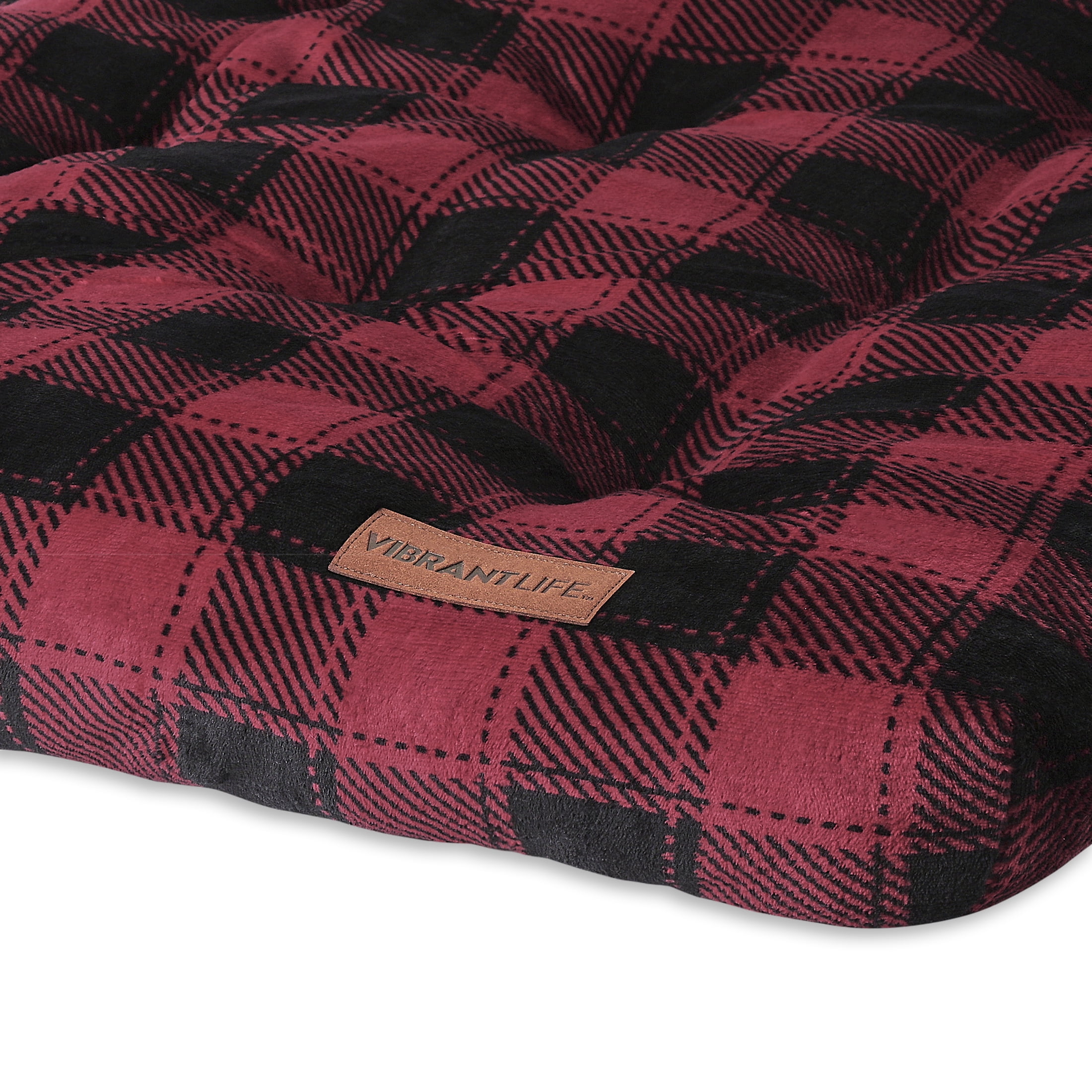 Vibrant Life Jumbo Dog Bed, X-Large Pillow Dog Bed, 48" x 38", Red and Black Plaid
