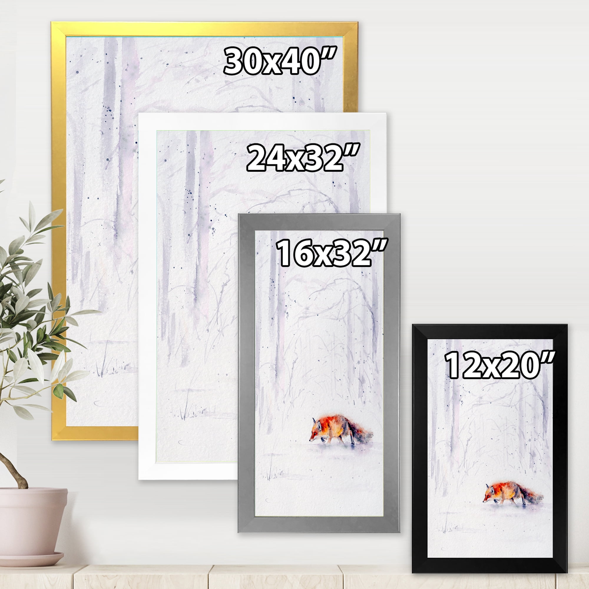 Designart 'Red Fox Running In White Snow in Countryside II' Farmhouse Framed Art Print