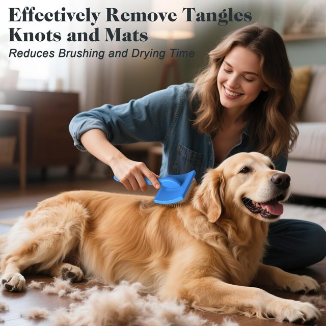 2PCS Slicker Brush for Dogs & Pet Comb, Professional Dog Grooming Brush Goldendoodles Poodles Labradoodles with Extra Long Pins to Effectively Remove Tangles, Knots and Mats Blue