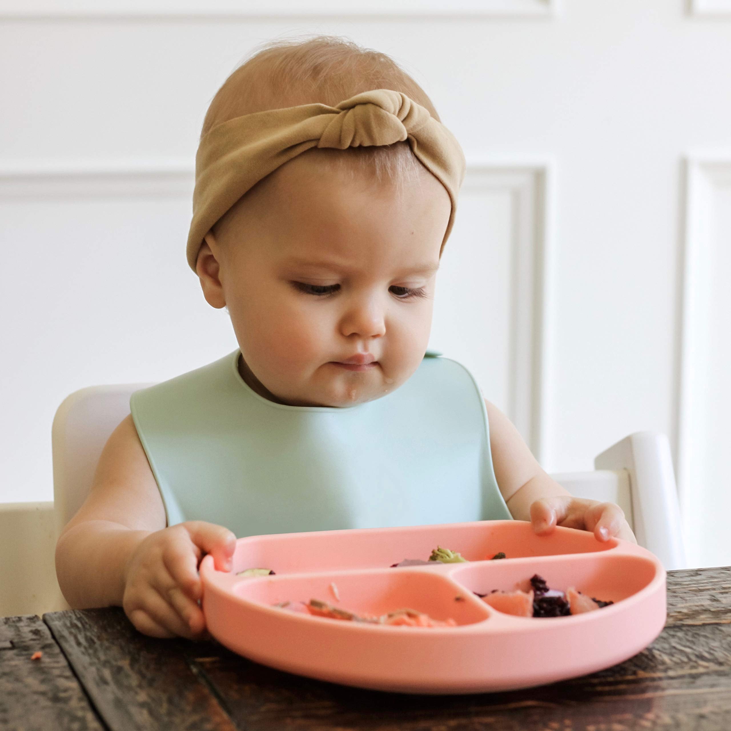 Simka Rose Silicone Baby Bibs - Waterproof Bib Set, Emerald/Sage
