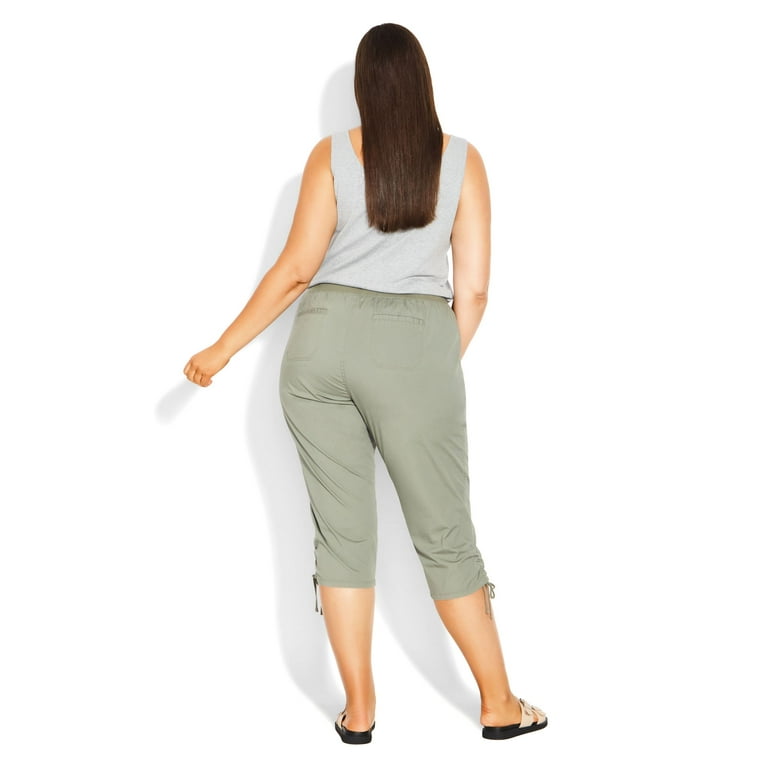 Avenue Women's Plus Size Cotton Cinch Capri Pants - Khaki