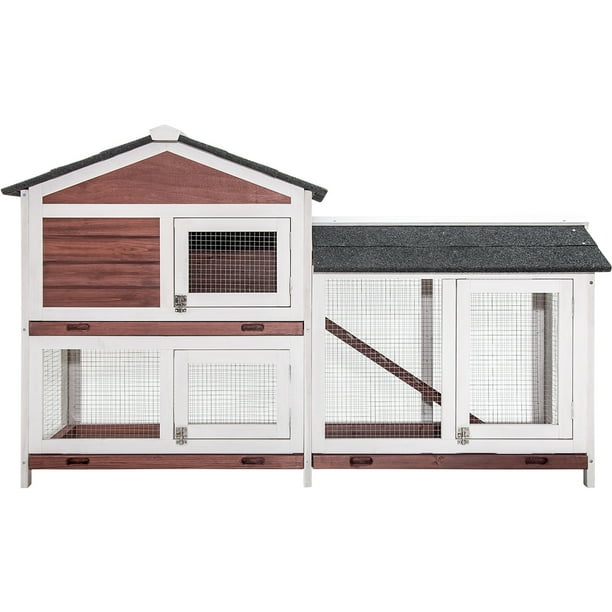 2 Tier Rabbit House Wooden Rabbit Cage Indoor Rabbit Hutch Chicken Coop