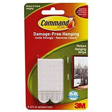 3M 17201-4PK "Command" Damage-Free Medium Picture Hanging Strips, White, 4 Set