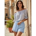 thumbnail image 4 of JYLFC Womens Shorts Summer Casual Loose Elastic Waist Drawstring Lace Boho Beach Cover Up Shorts, Light Blue M, 4 of 7