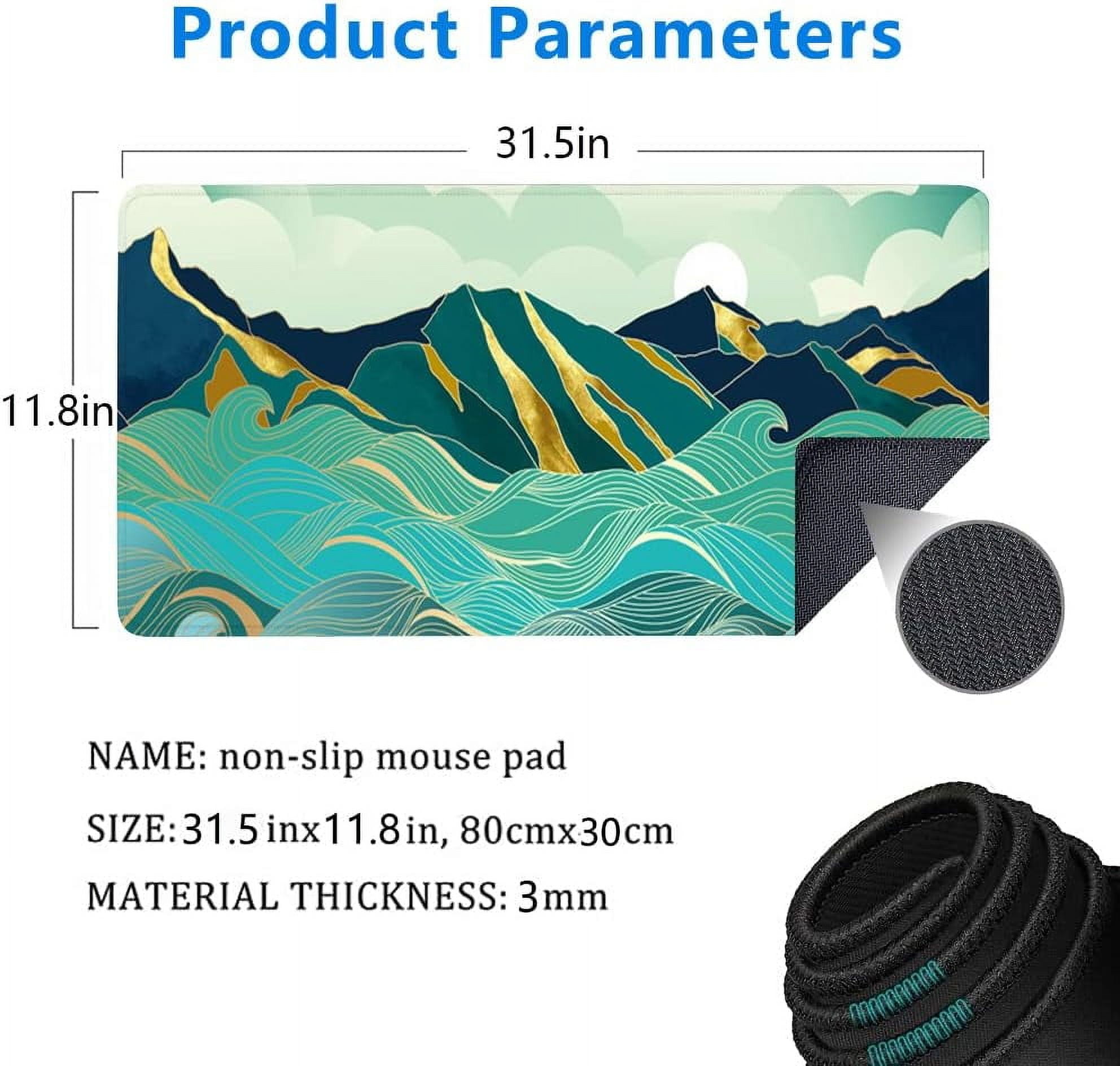 Large Mouse Pad,Gold Mountain with Landscape Line Arts Large XL Desk Mat Extended Waterproof Mouse Mat with Stitched Edges and Non-Slip Base for Office Gaming Home 31.5 X 11.8 Inch