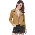 thumbnail image 1 of Chaquecorde mujer Soft Moto Zip Up Pockets Chaquetas de motociclisde gamusintétiCaqui S, 1 of 6