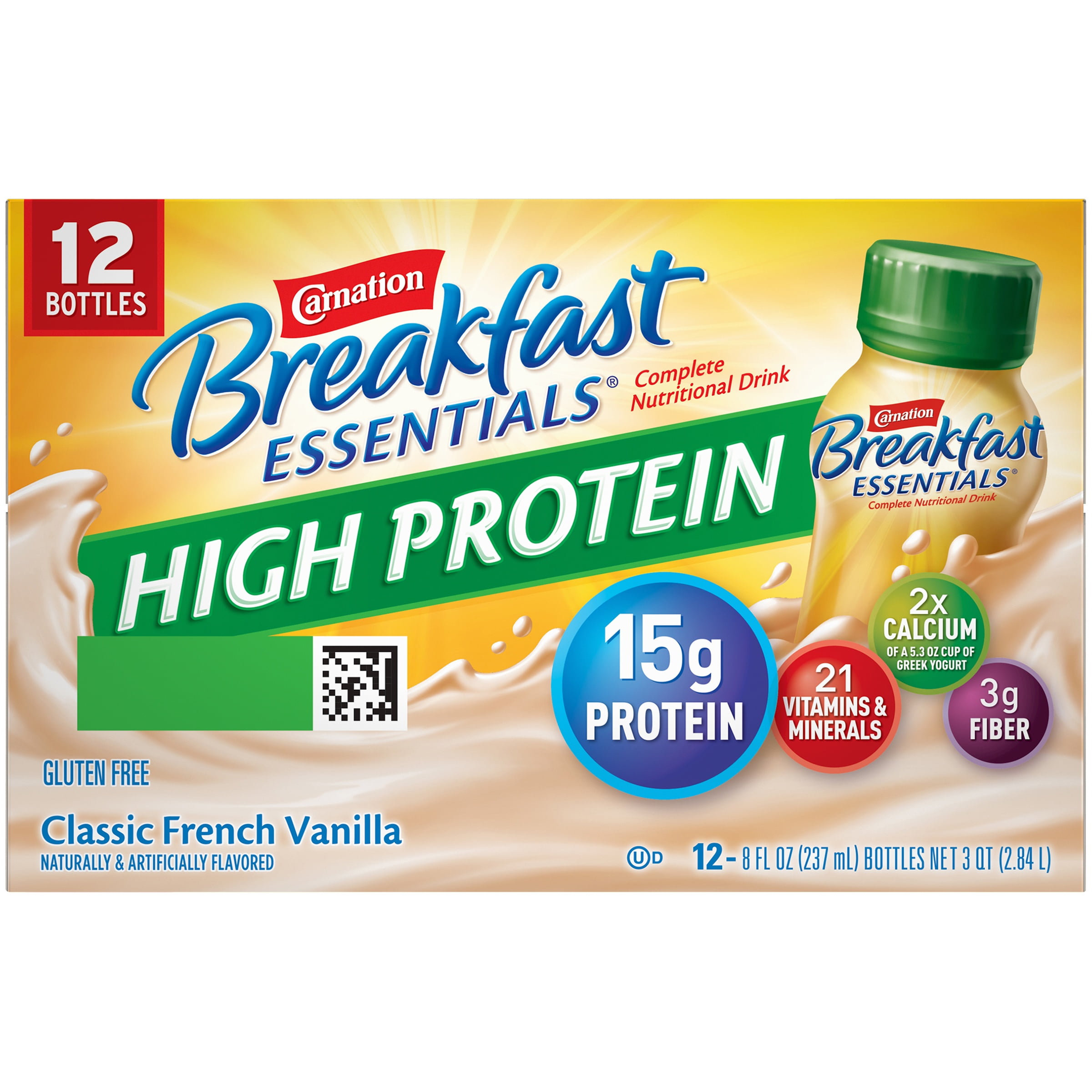 CARNATION BREAKFAST ESSENTIALS HIGH PROTEIN Classic French Vanilla 12-8 fl. oz. Bottles