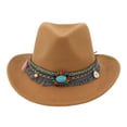 thumbnail image 4 of Gorras Fedoras unisex de moda para adultos, sombrero de vaquero occidental, sombrero de disfraz, sombrero de jazz. Marrón claro, 4 of 9