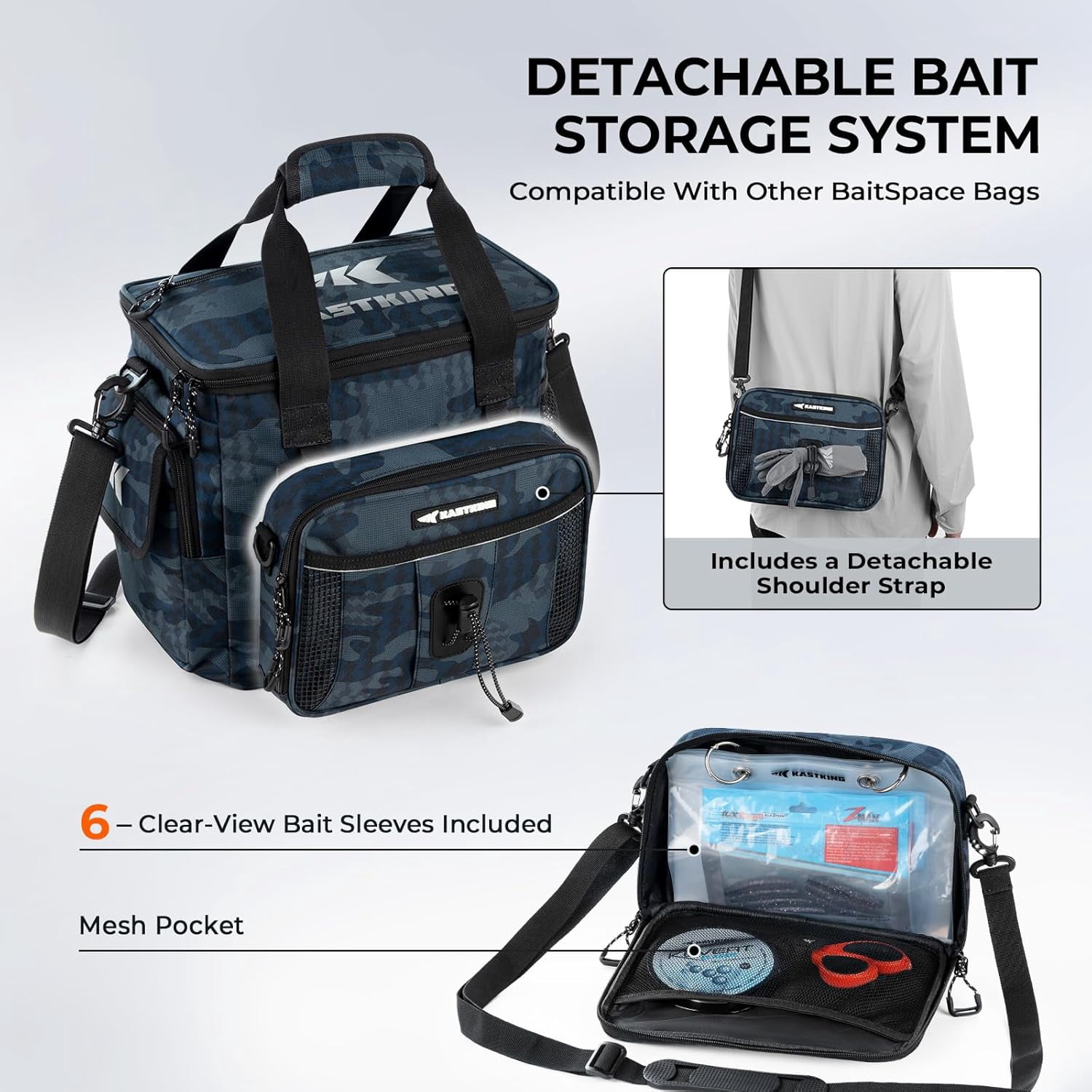 KastKing Fishing Tackle Bag With 4 Tackle Boxes & Removable Bait Binder, Water-Resistant Tackle Storage- BaitSpace