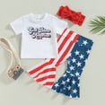 thumbnail image 2 of Douhoow Independence Day Outfits Toddler Girl Short Sleeve T Shirts Stars Stripes Flare Pants 0-4Y, 2 of 8