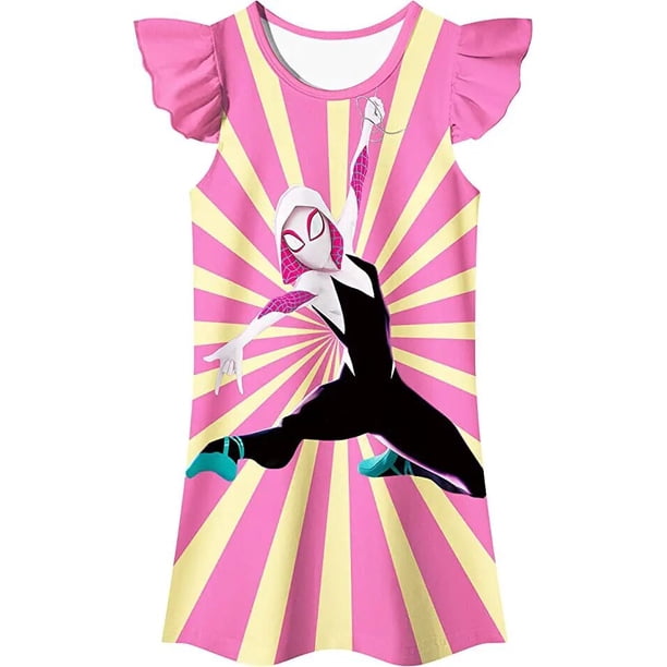 Vestido de Spidermans para niños y niñas, disfraz de Gwen, manga corta, con volantes, color rosa y morado, ideal para regalo de cumpleaños