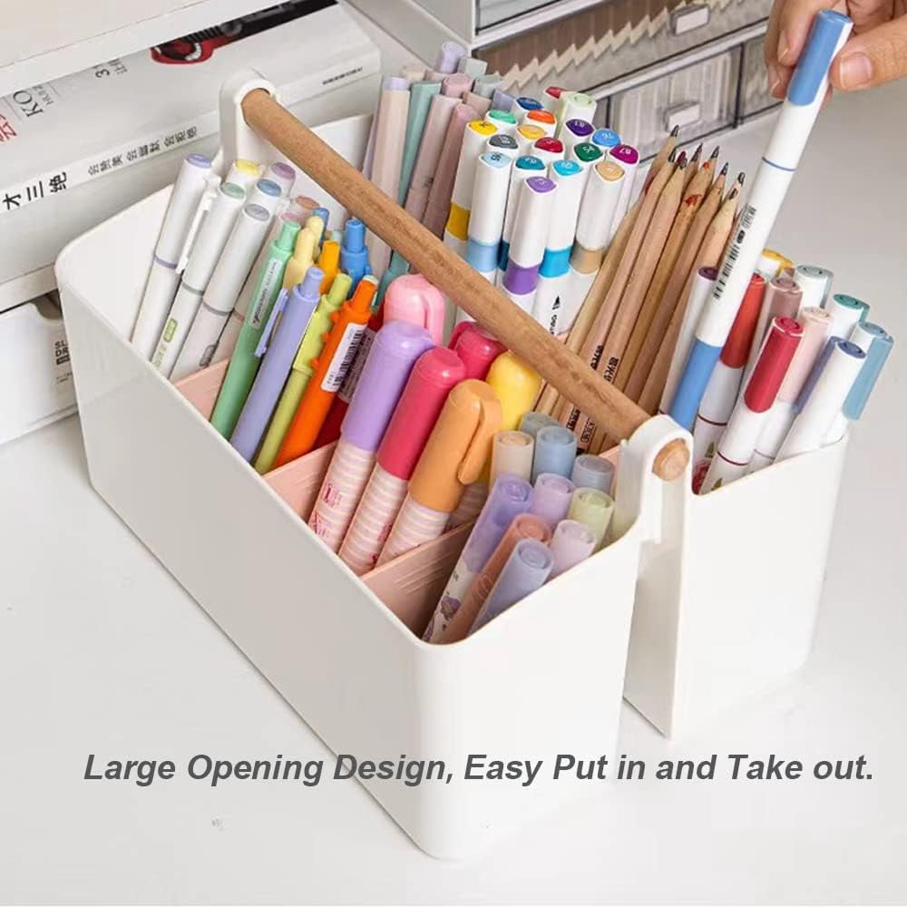 Art Caddy Organizer Portable,Marker Box, Large Pen Holder for Desk, Art Supply Storage Bin with Adjustable Dividers for Colored Pencils,Markers,Craft Organizers