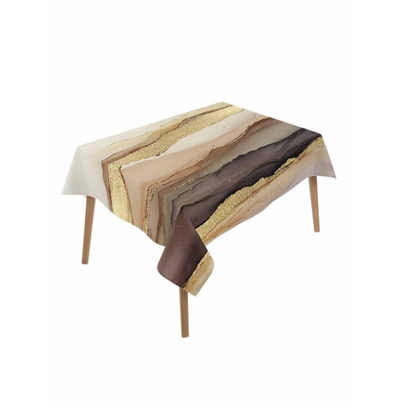Marble Brown Gold Table Cloth, Abstract Watercolor Geometric Rock Waterproof Tablecloth for Rectangle Tables, Reusable Washable Fabric Table Cover for Restaurant Kitchen Dining Tables 52"x70"