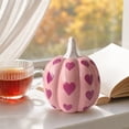 thumbnail image 2 of Fall Pink Ceramic Pumpkin Decor Heart Pattern Glossy Finish Tabletop Ornament for Tiered Trays Mantel Shelf and Halloween Party Supplies, 2 of 5
