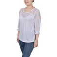 thumbnail image 2 of NY Collection Women's Petite 3/4 Sleeve Ringed Top with Mesh, 2 of 4