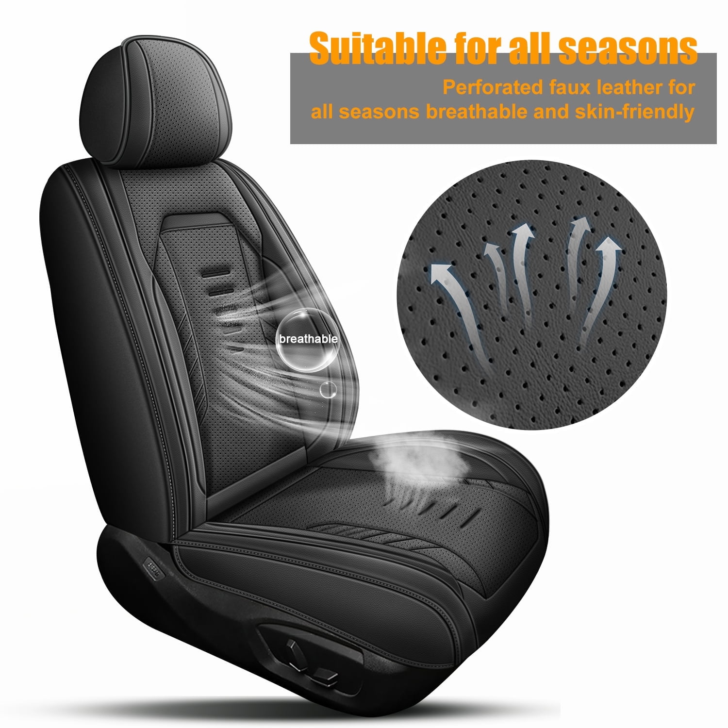 DIKSOAKR Front Seat Covers for Toyota RAV4 1998-2018, Breathable Perforated Faux Leather Car Seat Cover Interior Automotive Accessories (Black)