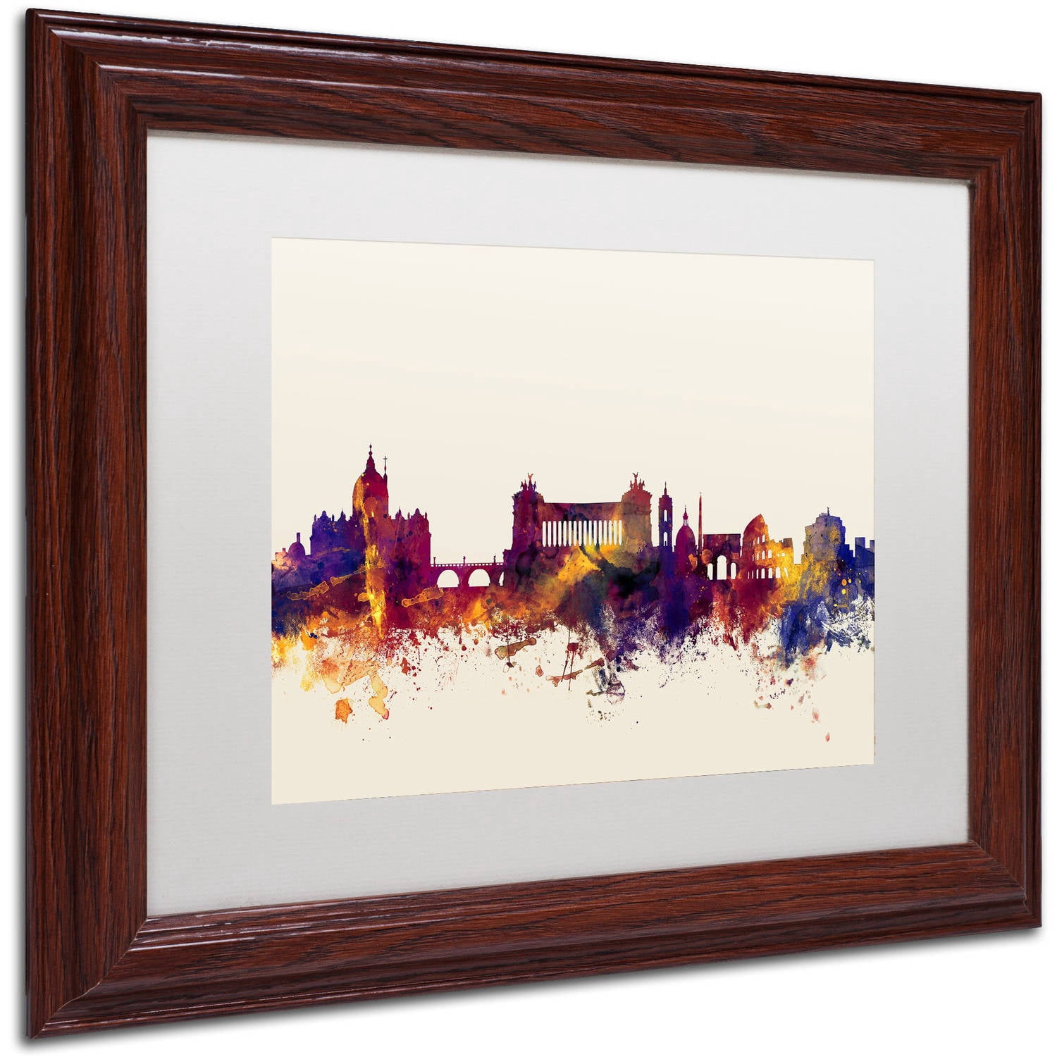 Trademark Fine Art "Rome Italy Skyline" Canvas Art by Michael Tompsett, White Matte, Wood Frame