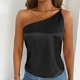 thumbnail image 6 of Summer Plus Size Women's Camisole Tank Top Sleeveless Blouse Round Neck Casual Tank Solid Elegant Pleated One Shoulder T-Shirt Tops Black XL, 6 of 7
