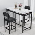 thumbnail image 6 of PORKISS 3 Piece Bar Table Set for 2, Counter Height Dining Table Set with 2 PU Leather Chairs, Faux Marble Kitchen Table Set with Wine Rack and Glass Holder for Small Spaces, Apartment, White+Black, 6 of 8