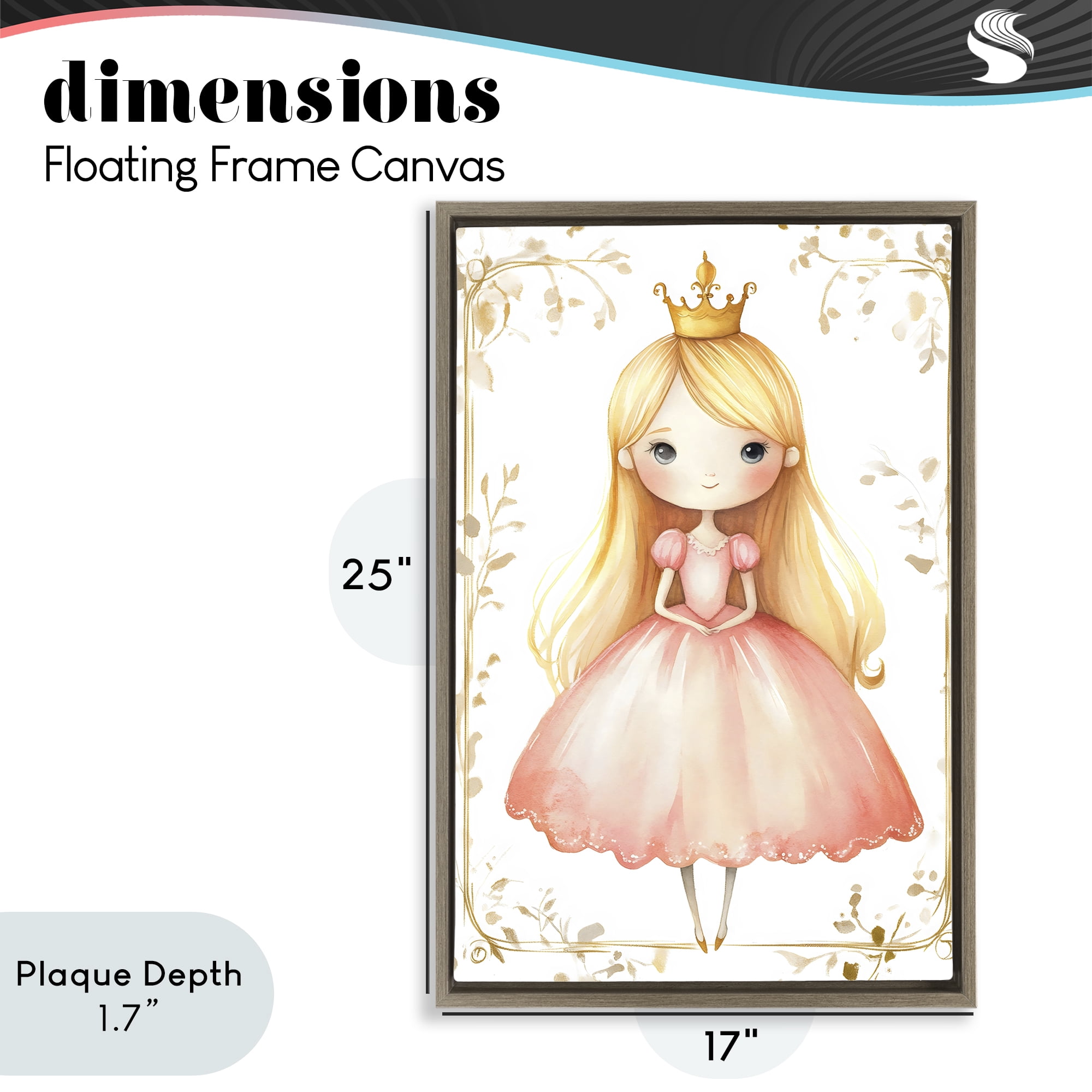 Stupell Industries Golden Crown Fairytale Princess Brown Framed Floater Canvas Wall Art, design by Creative Studio