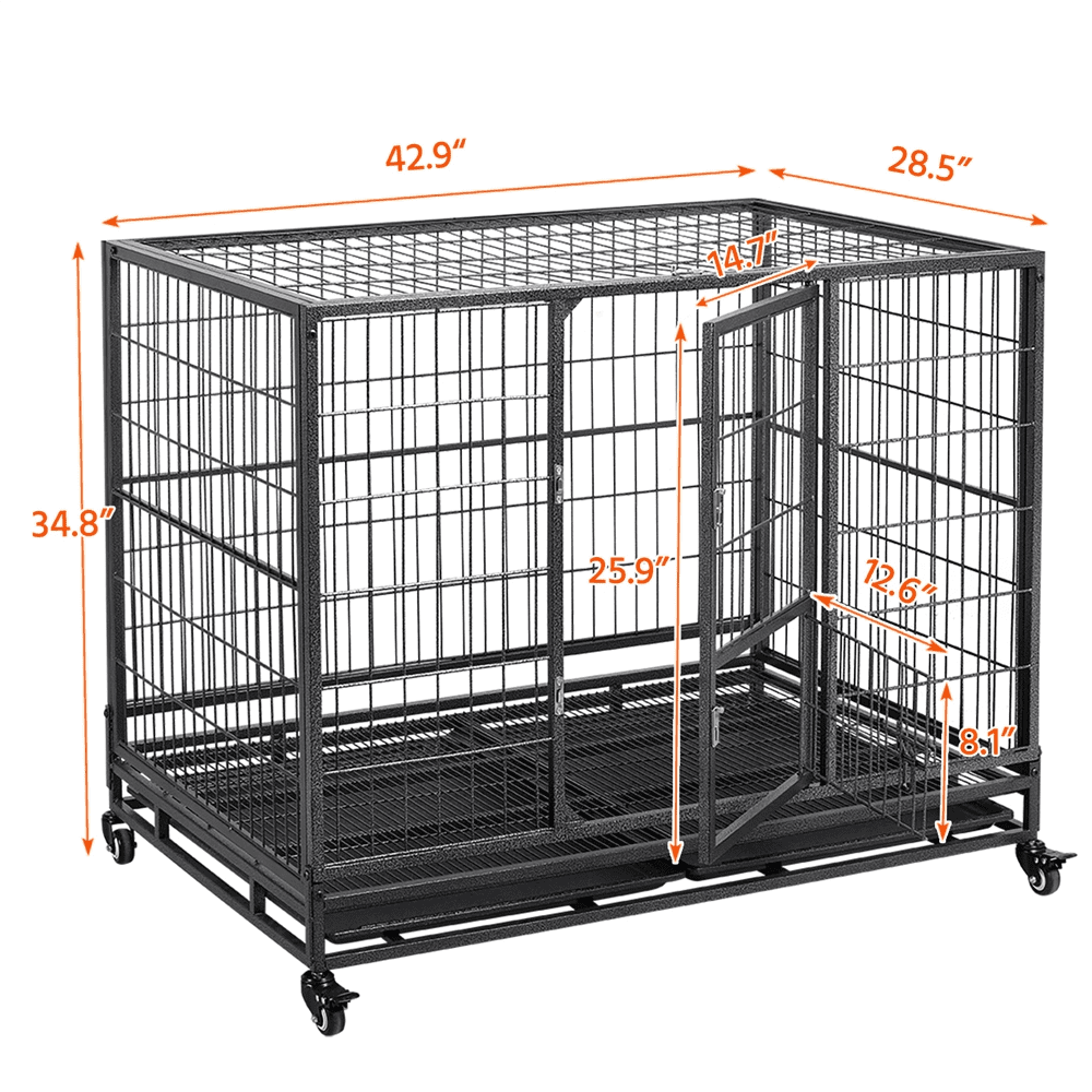 Easyfashion 43 inch Heavy Duty Metal Rolling Dog Cage Kennel,Black