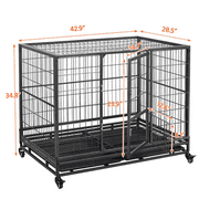 Easyfashion 43 inch Heavy Duty Metal Rolling Dog Cage Kennel,Black