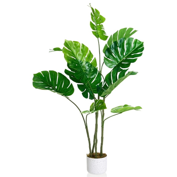 Tall Potted Artificial Monstera Tree, 3.9FT(120cm) – Realistic Faux Evergreen Floor Plant with 12 Leaves for Indoor Home, Office, and Porch Decoration