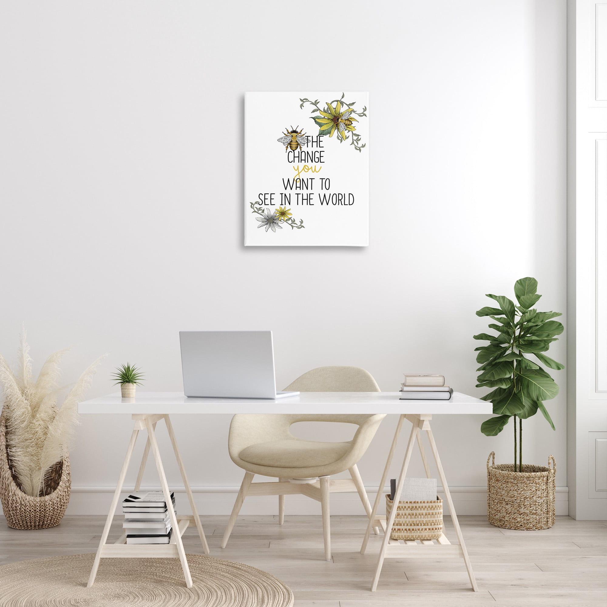 Stupell Industries Bee The Change Botanical & Floral Painting Gallery Wrapped Canvas Art Print Wall Art, 24 x 30