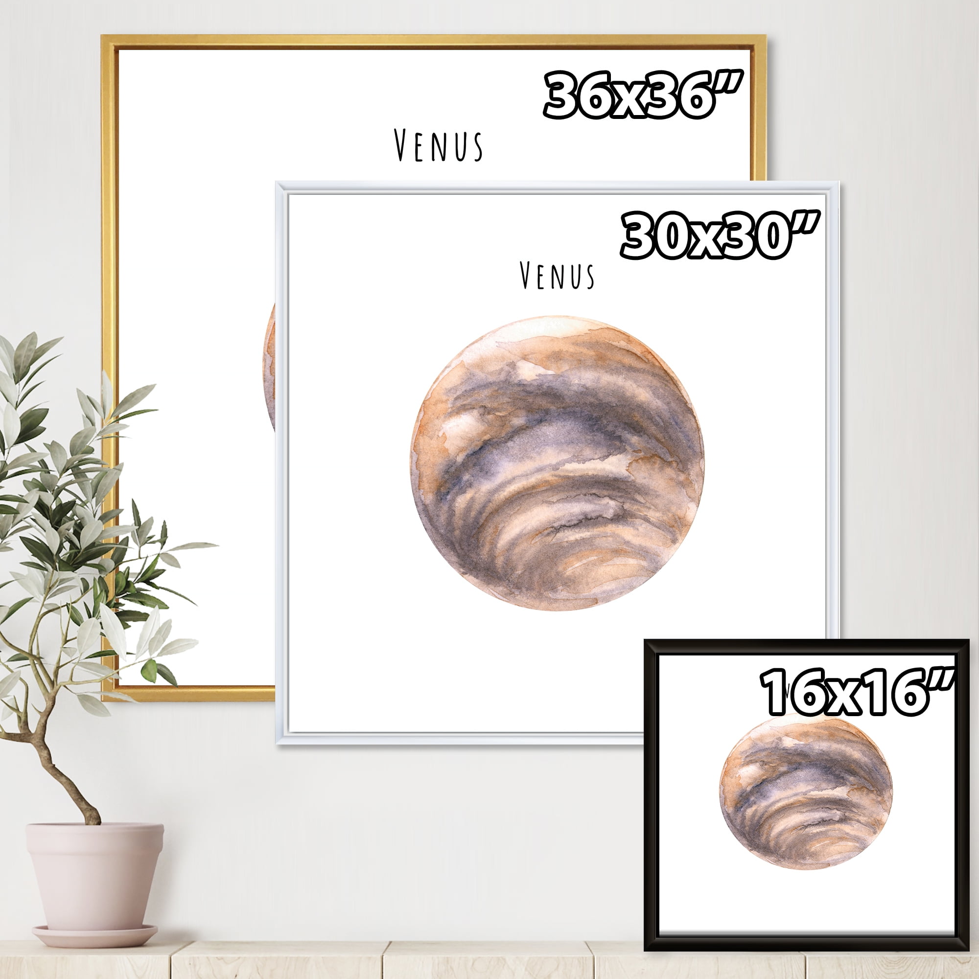 Designart 'Abstract Planet Venus' Bohemian & Eclectic Framed Canvas Wall Art Print