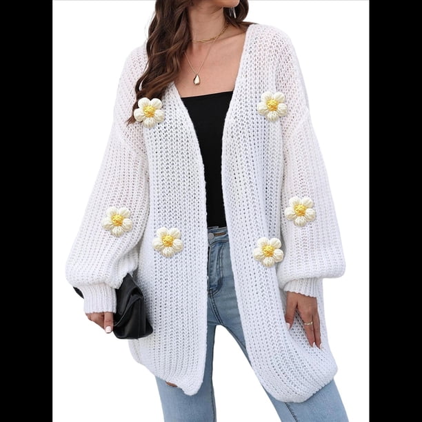 Suéteres Femeninos con Cuello en V, Larga, Estampado Floral, de Punto Abierto, Sin Botones, de Moda, para Exteriores. Talla Única