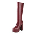 thumbnail image 1 of B91xZ Knee High Boots Ladies PU Flat Pull On Fall Weather Slouchy Knee High Boots,Brown 7.5, 1 of 5
