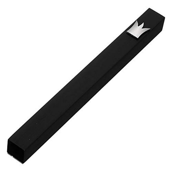 A&S Mezuzot Aluminum Adi Slider Mezuzah Case with Crown Shin Design Door Mezuza for Parchment Scroll Home Blessing Decor (Black, 12cm-5inch)