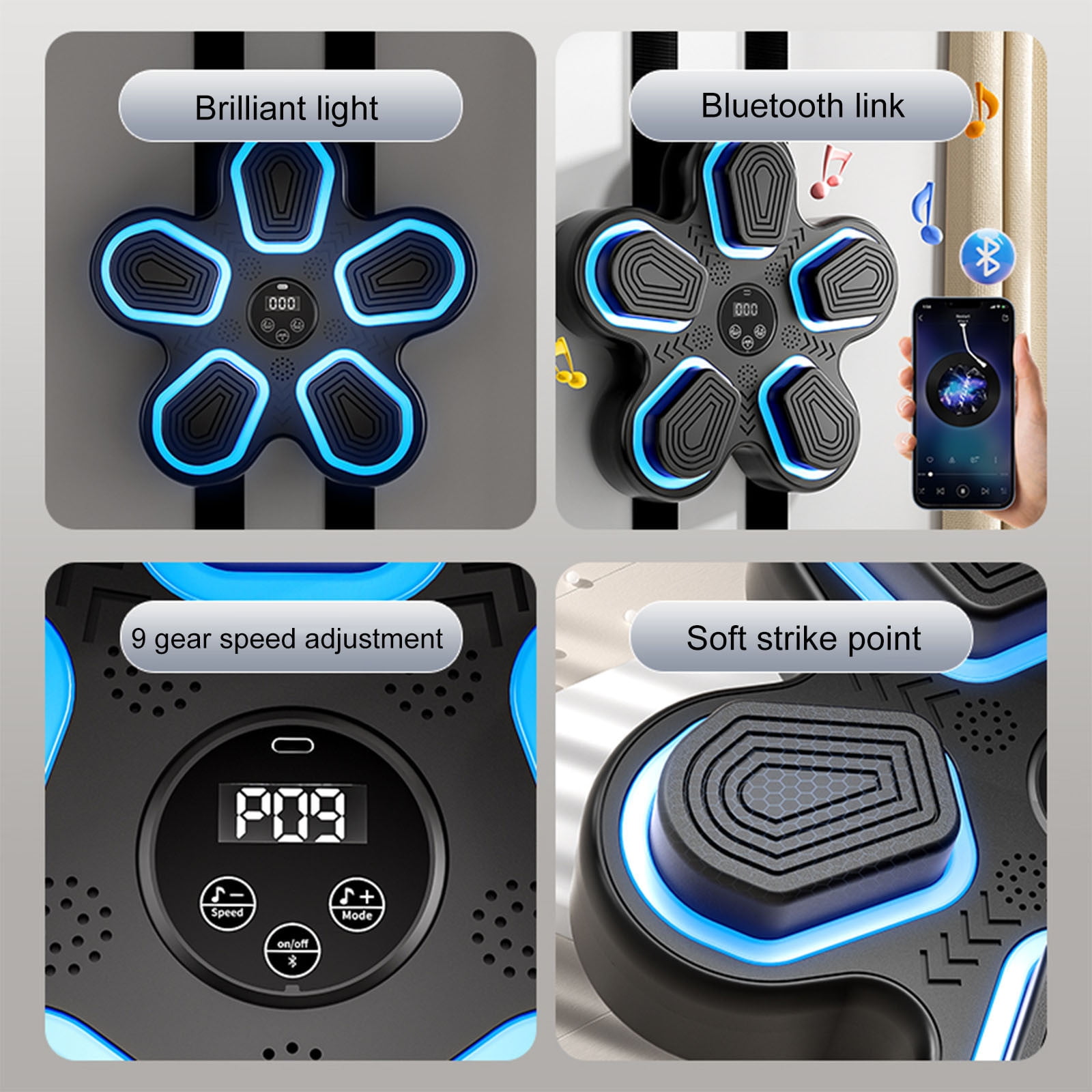 Music Boxing With Gloves for Adults Boxing Wall Mounted Music Smart Bluetooth Boxing Equipment for Home and Gym Training