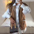 thumbnail image 2 of Ensemble Deux Pièces pour Femmes Automne Mode Décontractée Col à Revers Uni Blanc Manches Longues Mini Robe Chemise Veste Marron avec Poche, 2 of 6