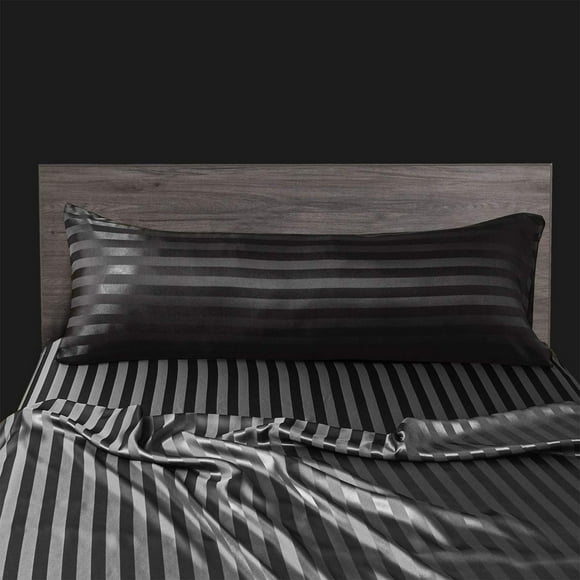 Uklsqma Wrinkle Resistant Satin Pillowcase 20X54In | Soft Faux Silk Jacquard Fabric | Envelope Closure | Solid Colors Gray Khaki Black White | Luxury Bedding Pillow Cover for Bed Sofa Couch